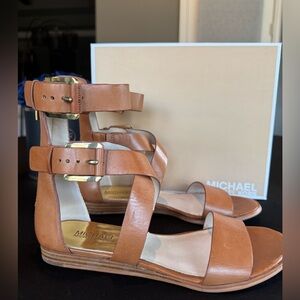 MICHAEL Michael Kors Josephine Gladiator Sandals Strappy Leather Tan Size 8